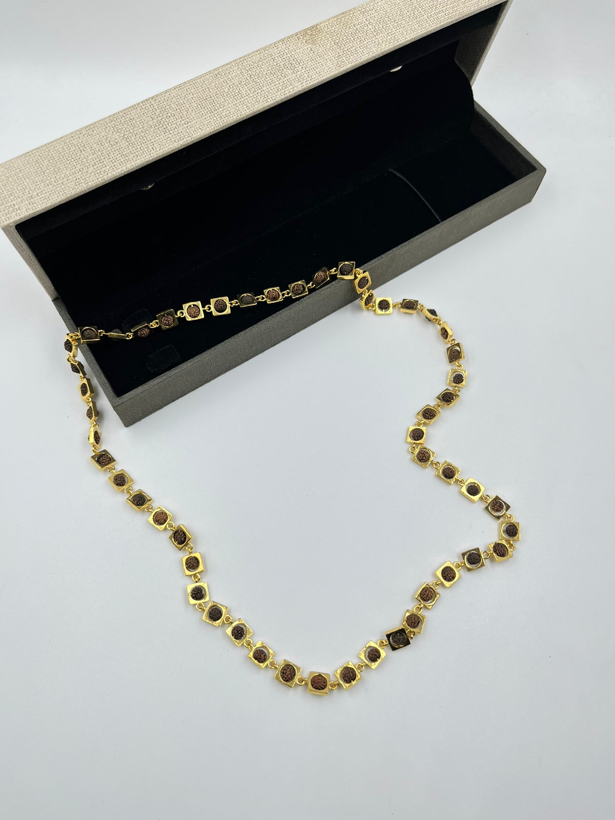 1 GRAM GOLD FORMING MALA SQUARE SHAPE AND BROWN MOTI RUDRAKSHA MALA FOR MEN DESIGN A-9