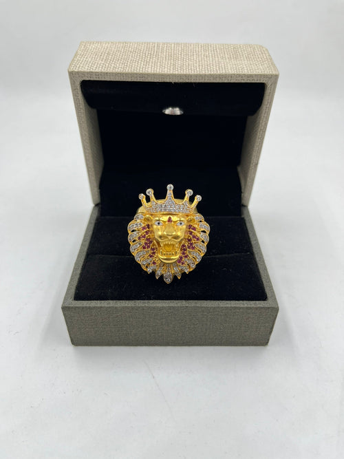 1 GRAM GOLD PLATING SULLY DIAMOND CROWN LION RING FOR MEN DESIGN A-264