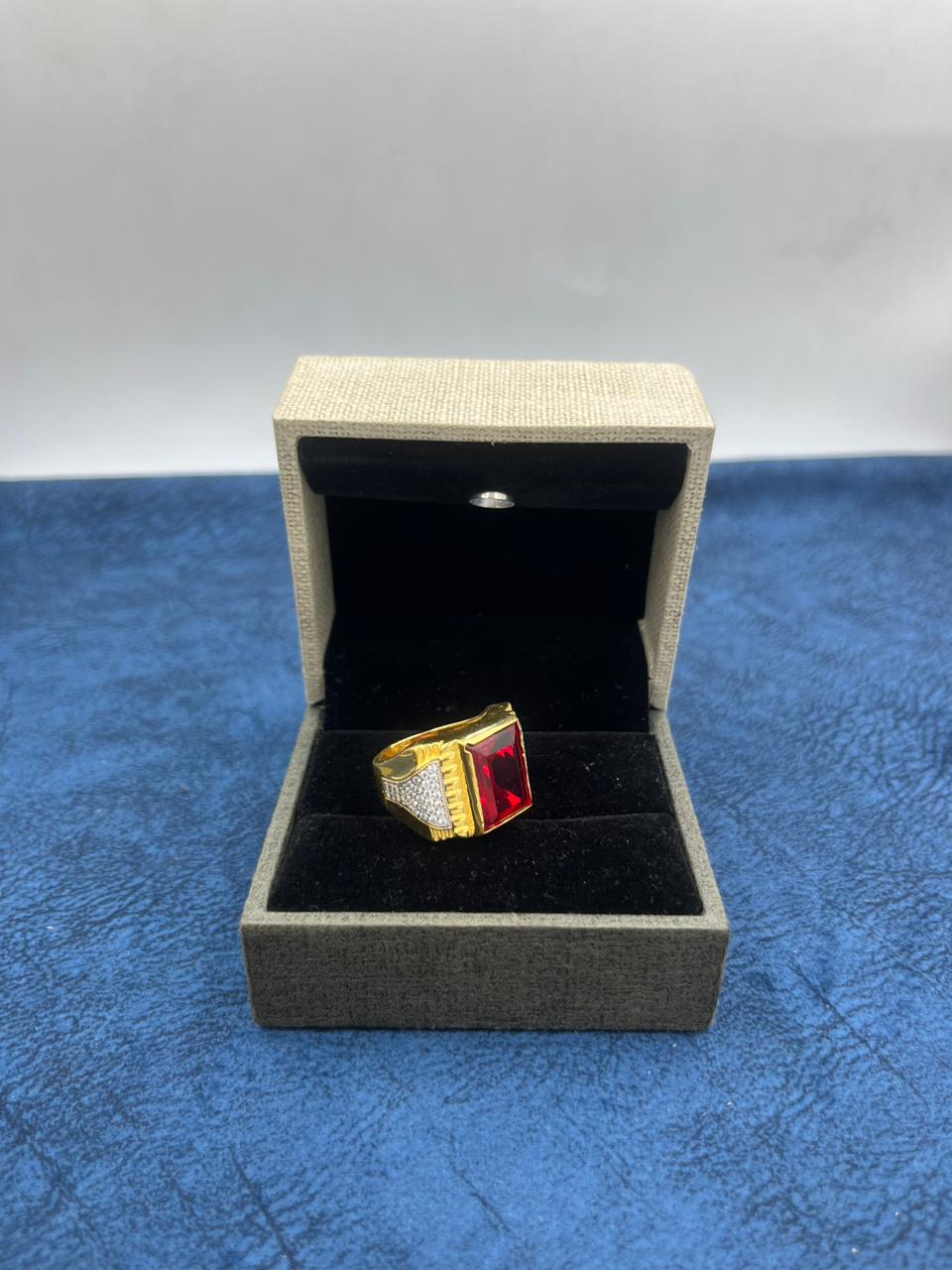 1 GRAM GOLD FORMING RED DIAMOND RING FOR MEN DESIGN A-429