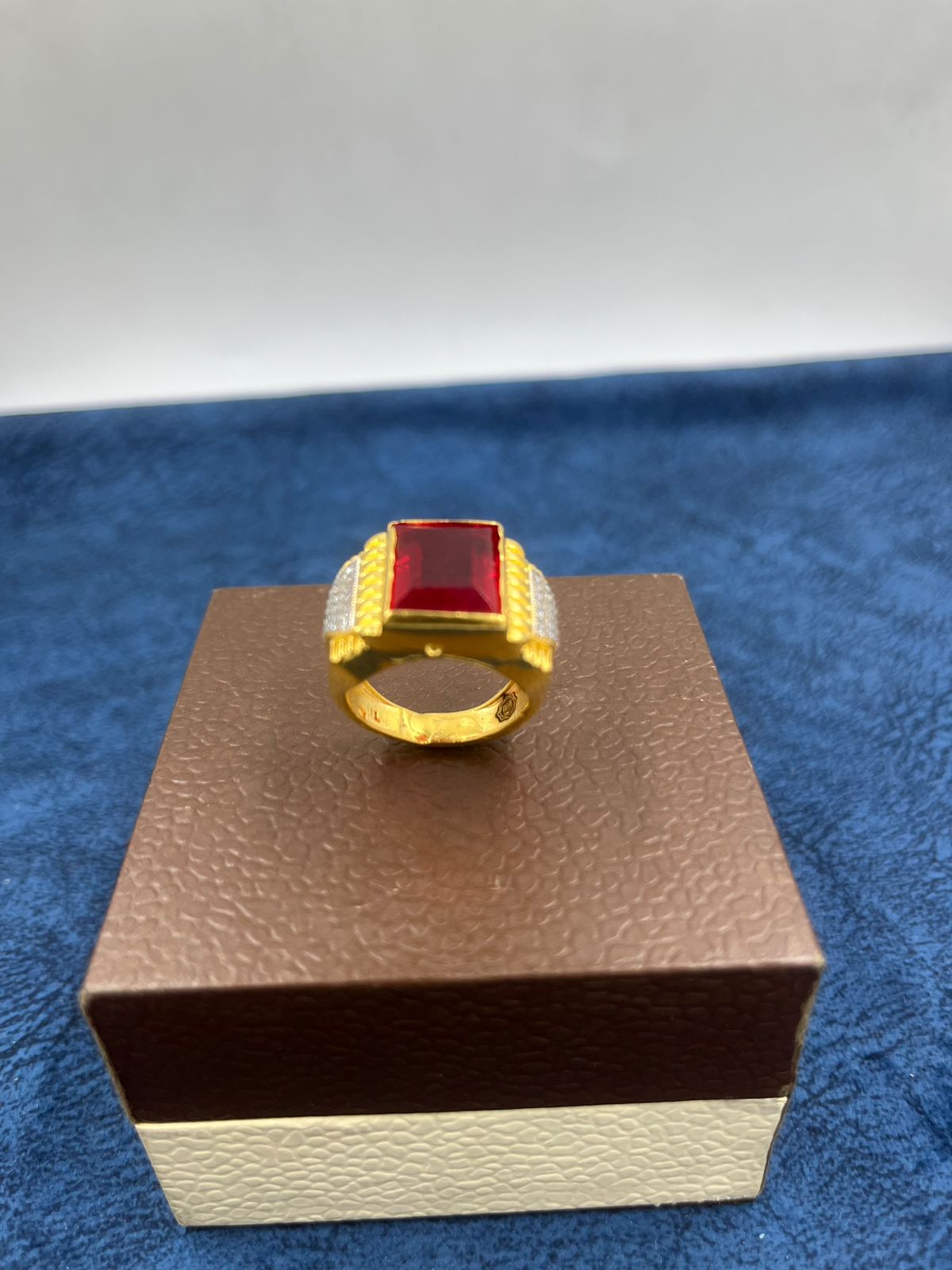 1 GRAM GOLD FORMING RED DIAMOND RING FOR MEN DESIGN A-429