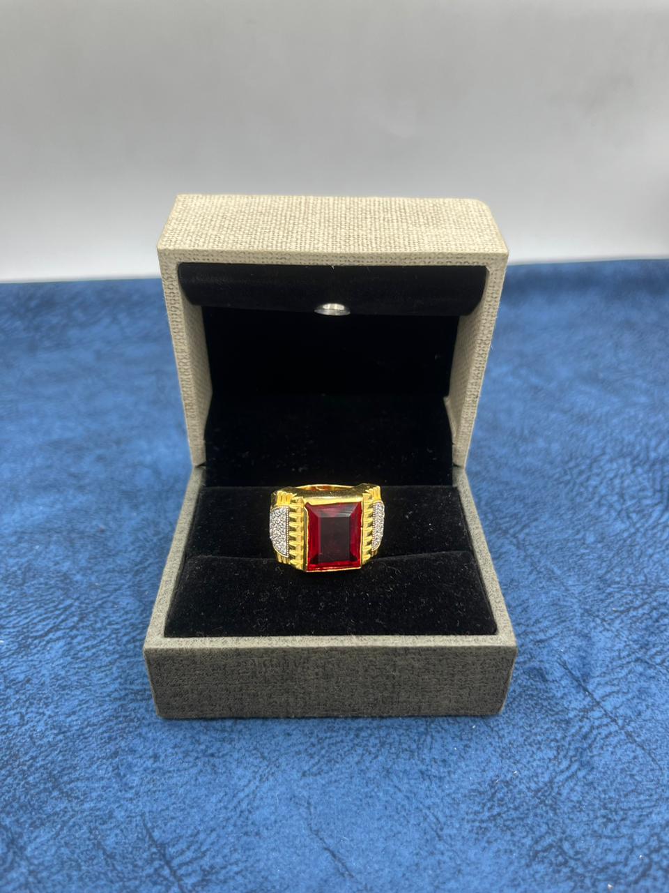 1 GRAM GOLD FORMING RED DIAMOND RING FOR MEN DESIGN A-429