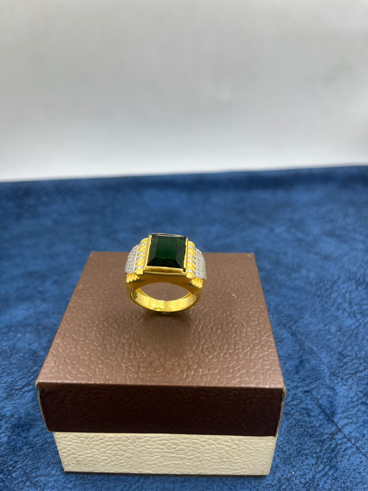 1 GRAM GOLD FORMING GREEN DIAMOND RING FOR MEN DESIGN A-431