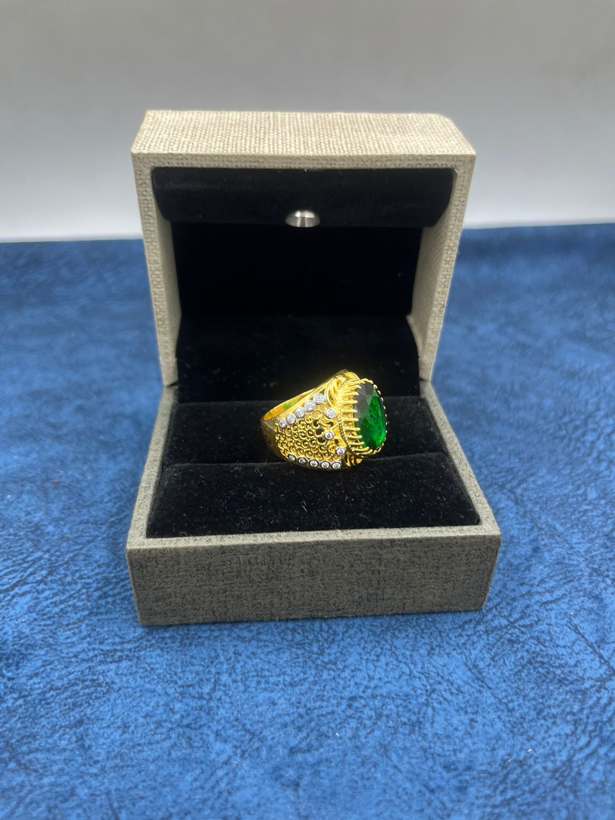 1 GRAM GOLD FORMING GREEN DIAMOND RING FOR MEN DESIGN A-432