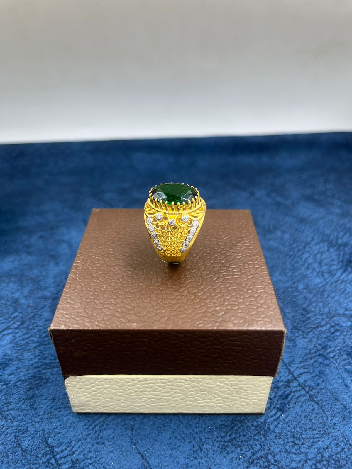 1 GRAM GOLD FORMING GREEN DIAMOND RING FOR MEN DESIGN A-432