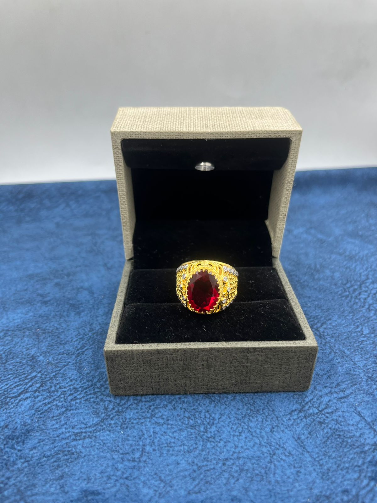 1 GRAM GOLD FORMING RED DIAMOND RING FOR MEN DESIGN A-434
