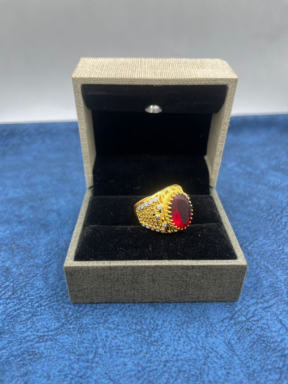1 GRAM GOLD FORMING RED DIAMOND RING FOR MEN DESIGN A-434