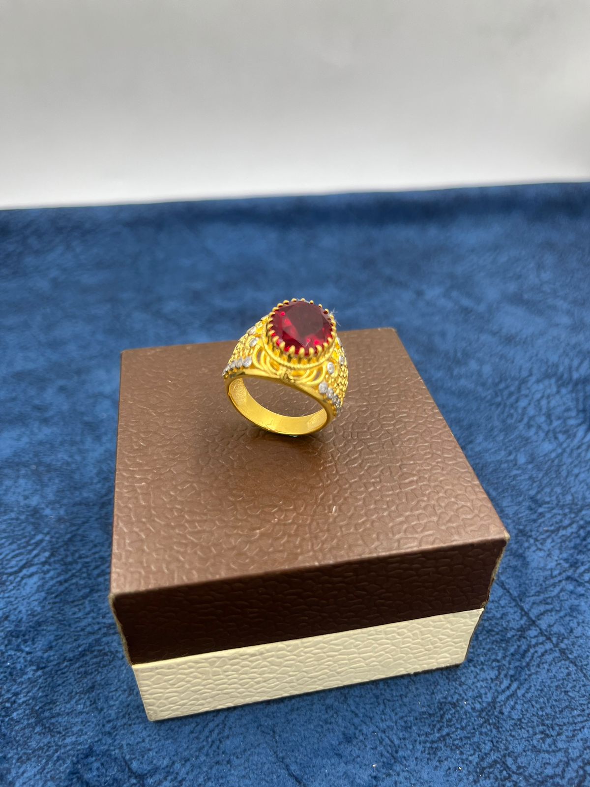 1 GRAM GOLD FORMING RED DIAMOND RING FOR MEN DESIGN A-434