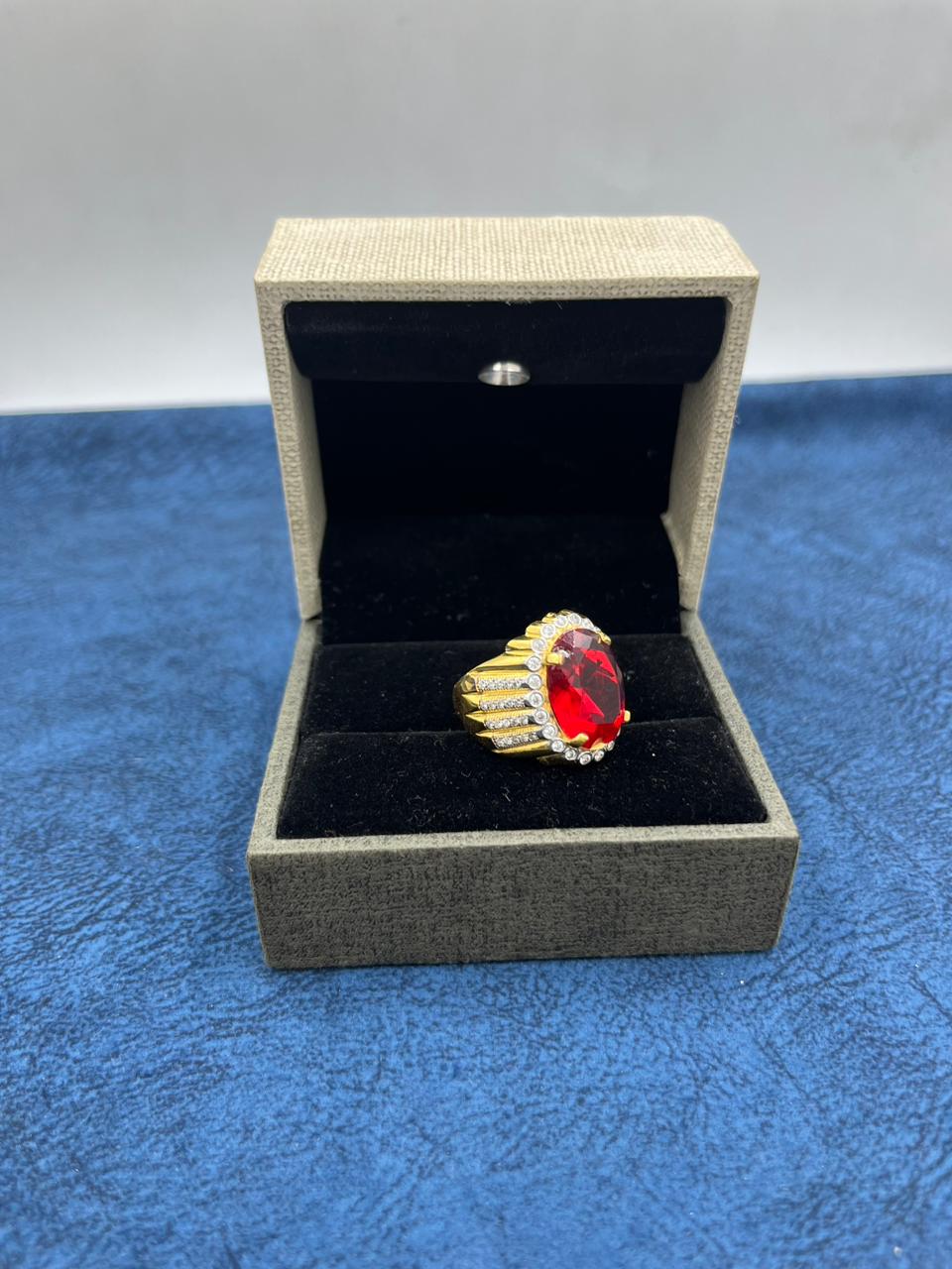 1 GRAM GOLD PLATING RED DIAMOND RING FOR MEN DESIGN A-435