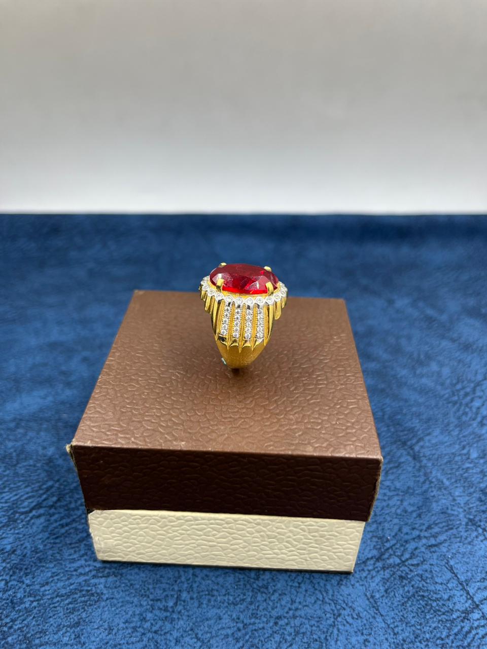 1 GRAM GOLD PLATING RED DIAMOND RING FOR MEN DESIGN A-435