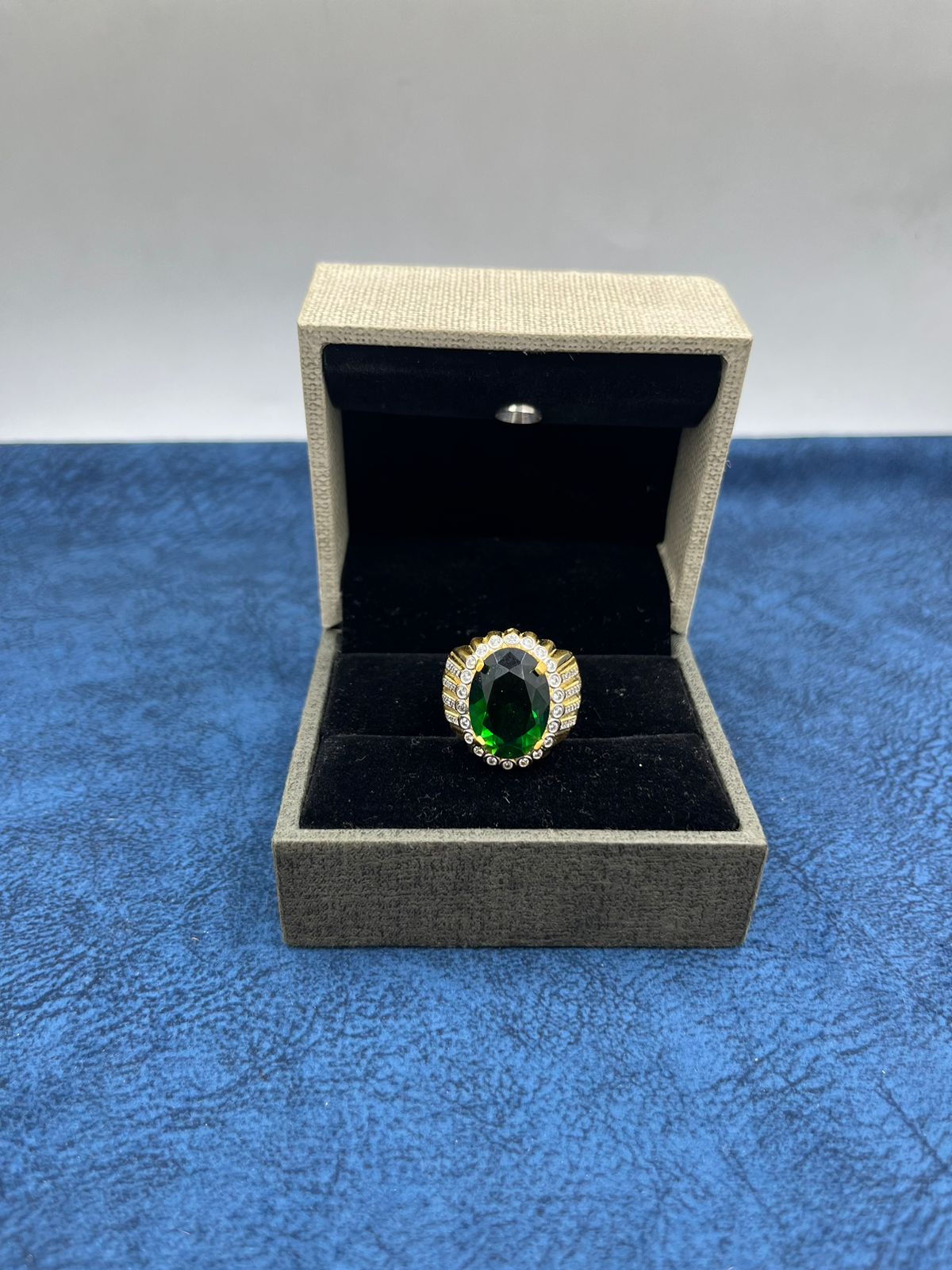 1 GRAM GOLD FORMING GREEN DIAMOND RING FOR MEN DESIGN A-437