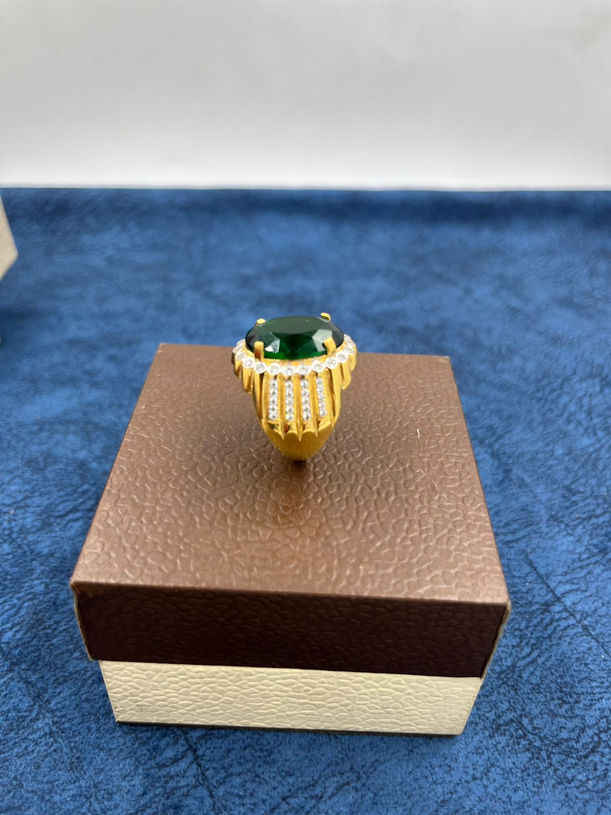 1 GRAM GOLD FORMING GREEN DIAMOND RING FOR MEN DESIGN A-437