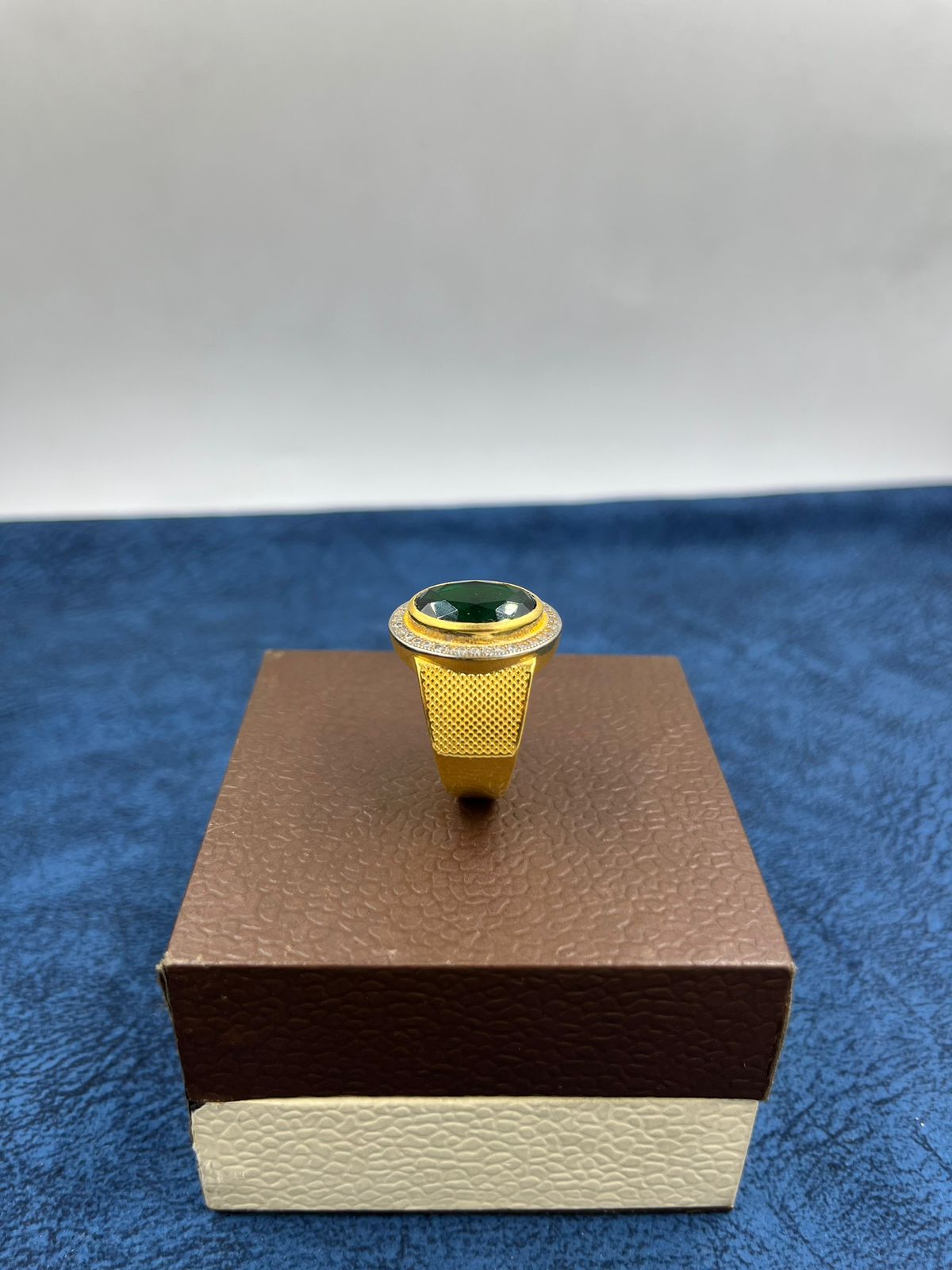 1 GRAM GOLD FORMING GREEN DIAMOND WITH RING FOR MEN DESIGN A-439