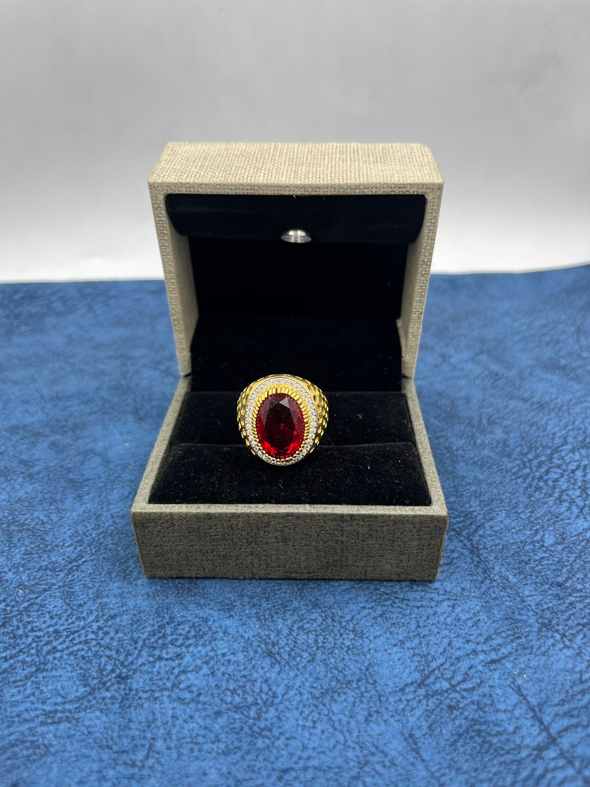 1 GRAM GOLD FORMING RED DIAMOND RING FOR MEN DESIGN A-443
