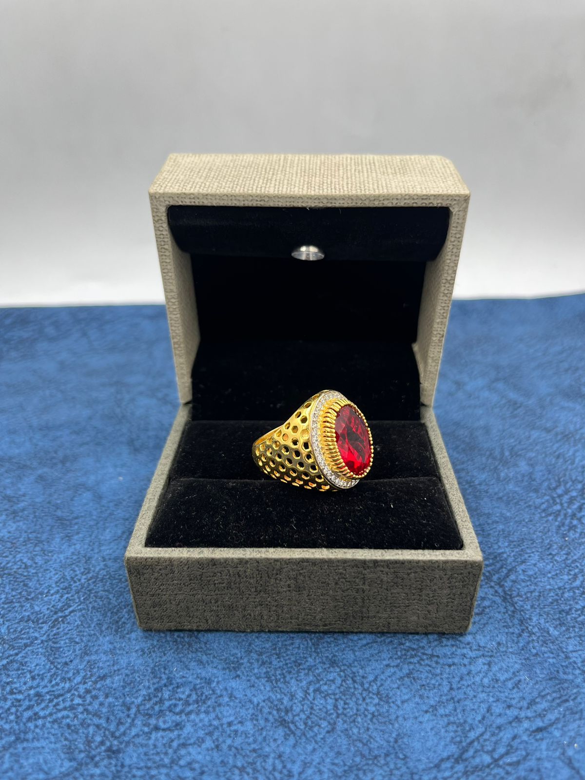 1 GRAM GOLD FORMING RED DIAMOND RING FOR MEN DESIGN A-443