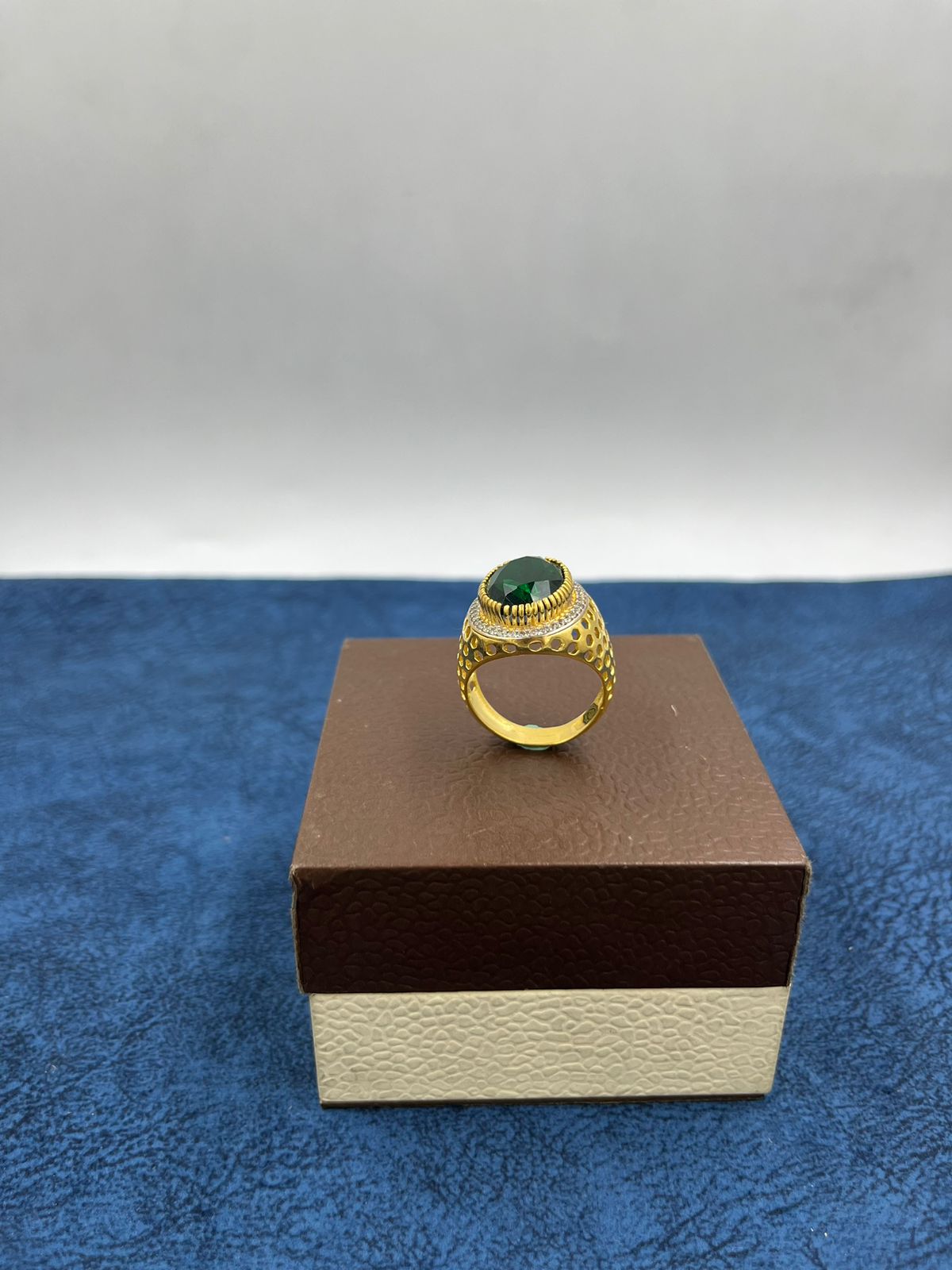 1 GRAM GOLD FORMING GREEN DIAMOND RING FOR MEN DESIGN A-444