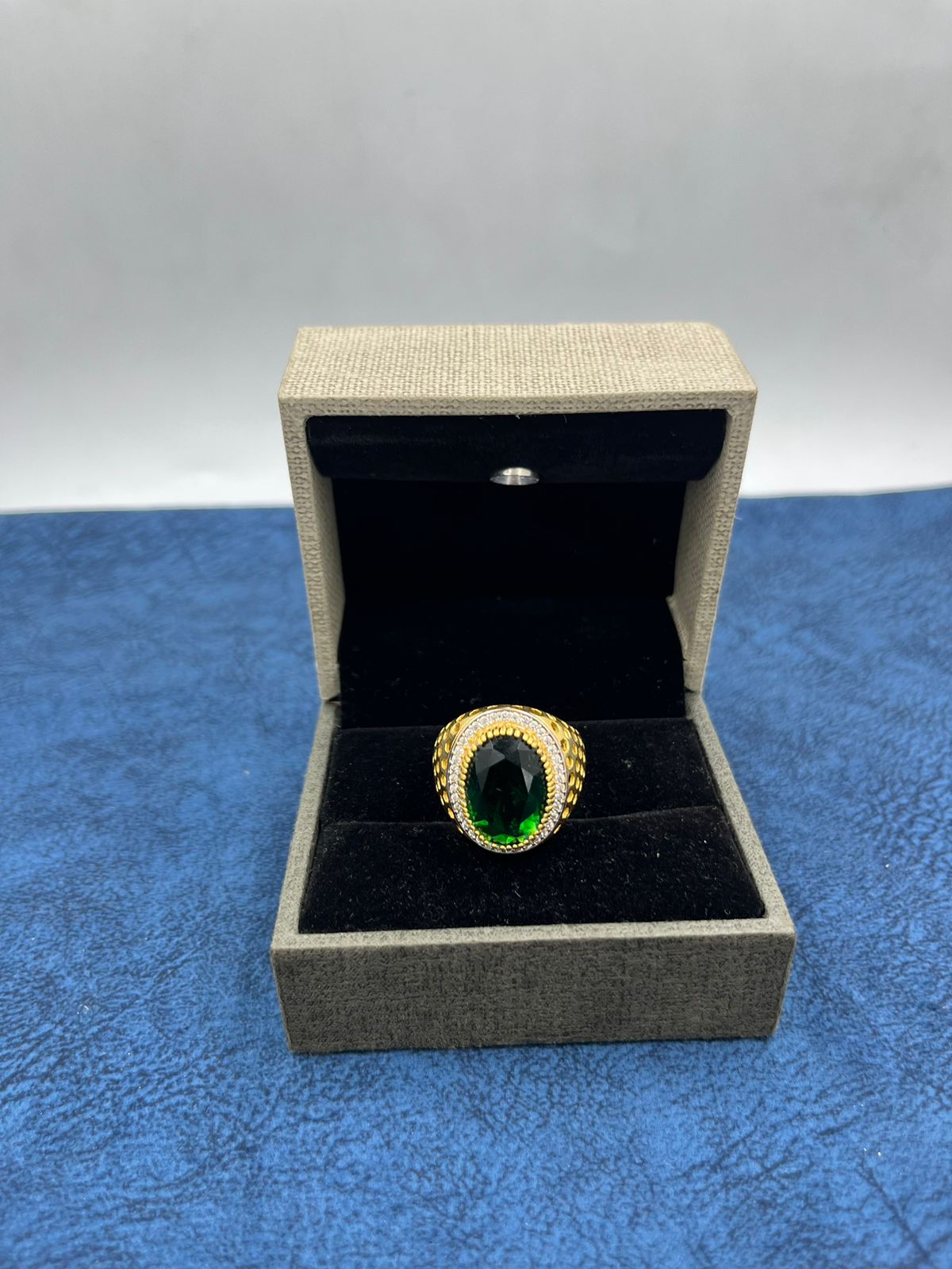 1 GRAM GOLD FORMING GREEN DIAMOND RING FOR MEN DESIGN A-444