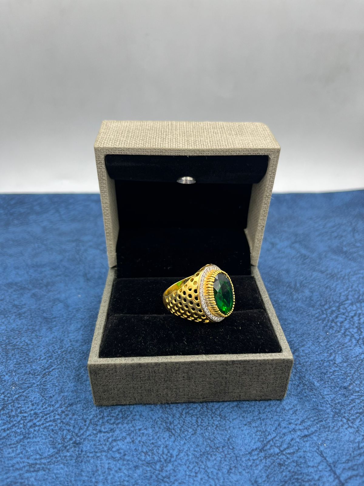 1 GRAM GOLD FORMING GREEN DIAMOND RING FOR MEN DESIGN A-444