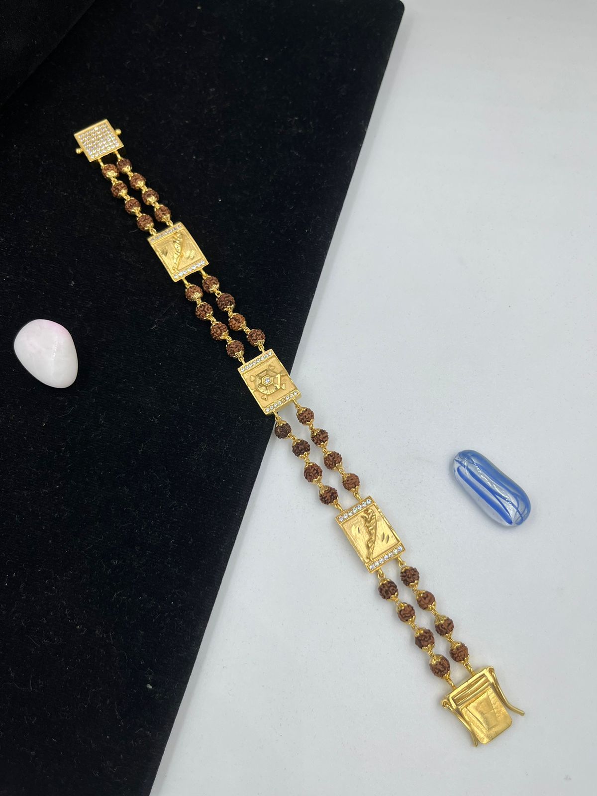 Rudraksha Bracelet in gold with flower design caps - Rudra Centre