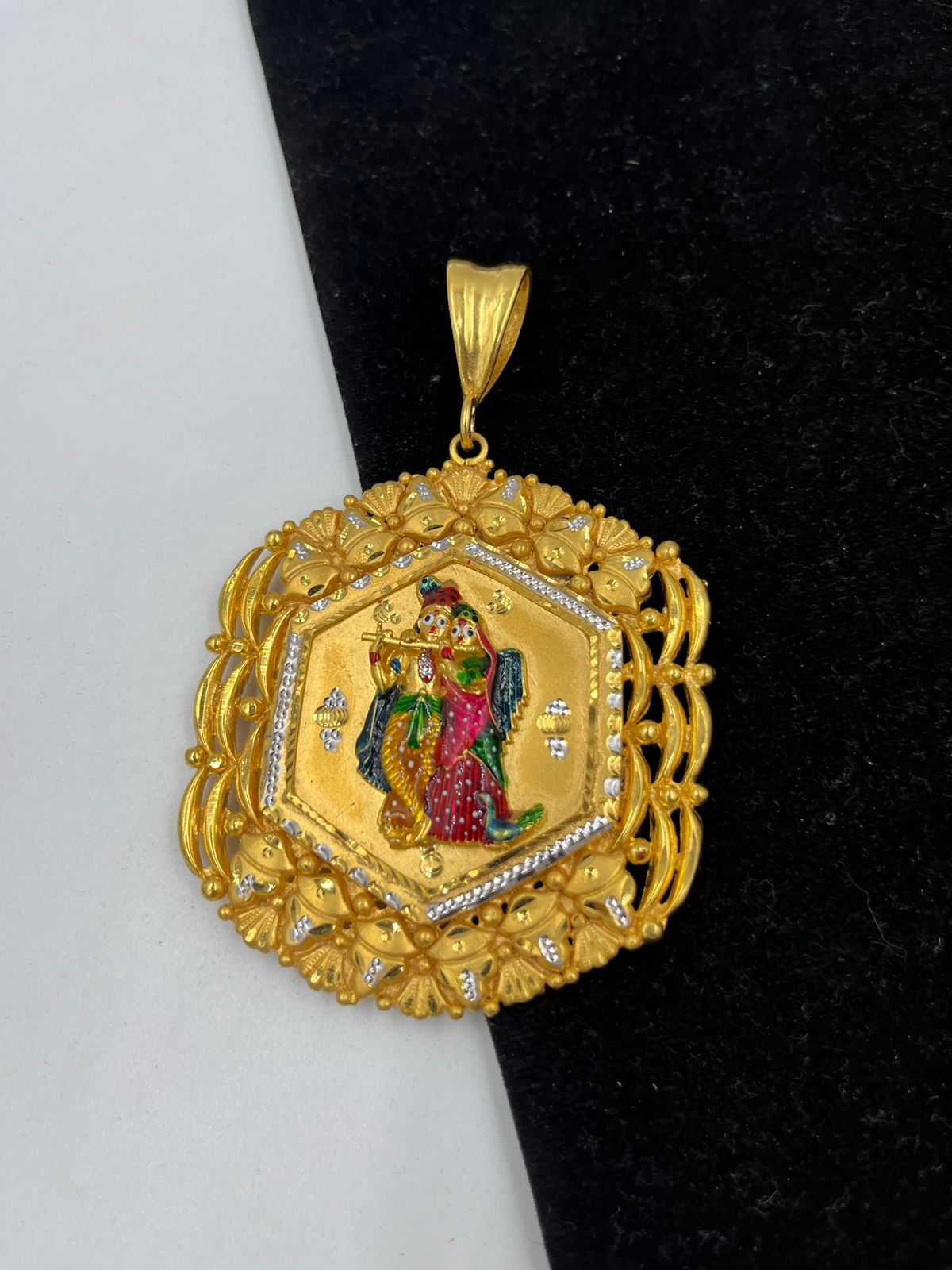 1 GRAM GOLD FORMING RADHA KRISHNA RAJWADI PENDANT FOR MEN DESIGN A-213