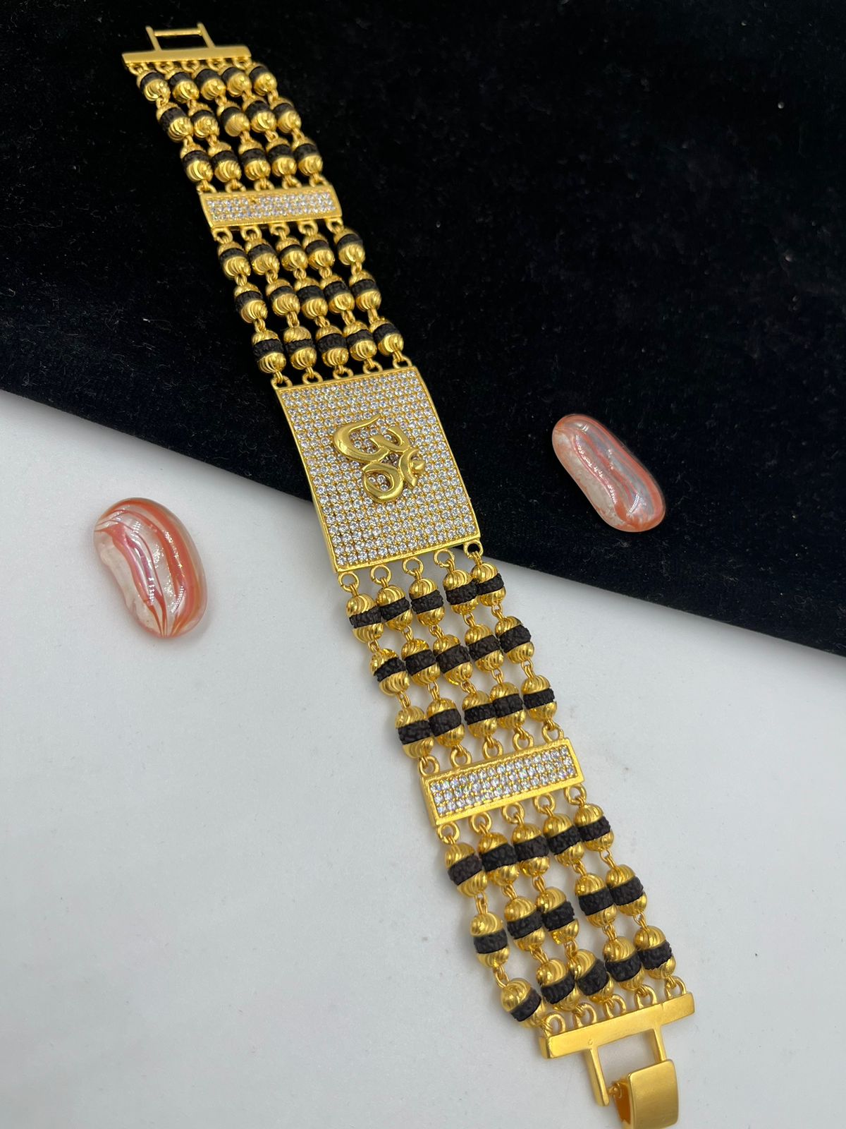 1 GRAM GOLD FORMING OM (AUM) RUDRAKSHA BRACELET FOR MEN DESIGN A-134