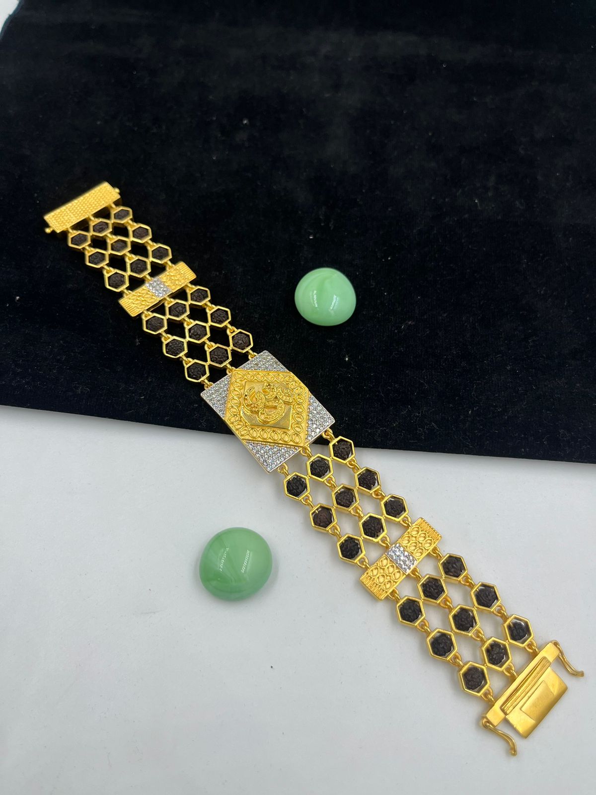 1 GRAM GOLD FORMING 0M (AUM) BLACK RUDRAKSHA BRACELET FOR MEN DESIGN A-182