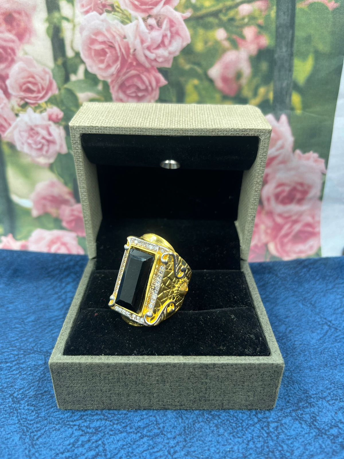 1 GRAM GOLD FORMING BLACK DIAMOND WITH SURYA SYMBOL RING FOR MEN DESIGN A-551
