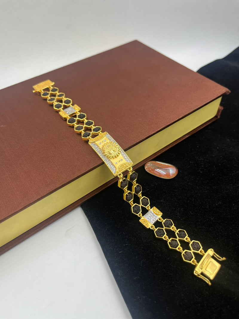 1 GRAM GOLD BLACK RUDRAKSHA SURYA BRACELET FOR MEN DESIGN A-184
