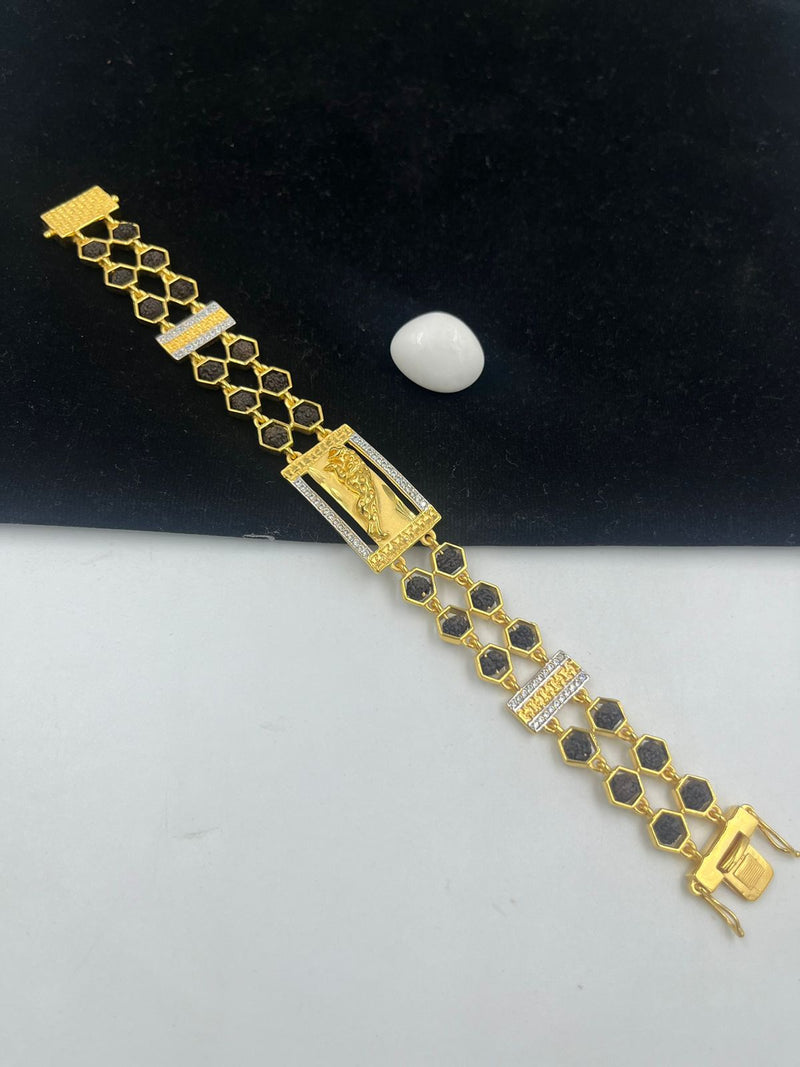 1 GRAM GOLD BLACK RUDRAKSHA JAGUAR BRACELET FOR MEN DESIGN A-185