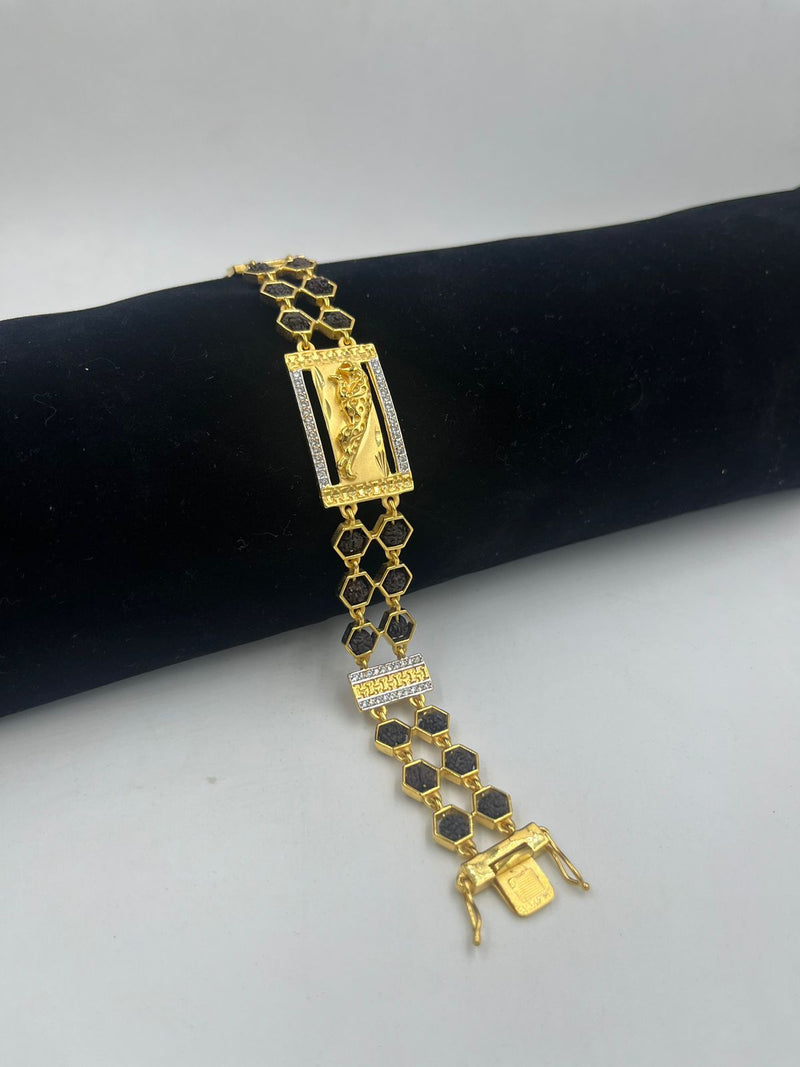 1 GRAM GOLD BLACK RUDRAKSHA JAGUAR BRACELET FOR MEN DESIGN A-185