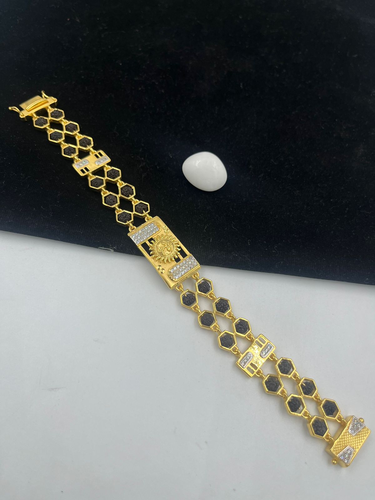 1 GRAM GOLD BLACK RUDRAKSHA SURYA BRACELET FOR MEN DESIGN A-186