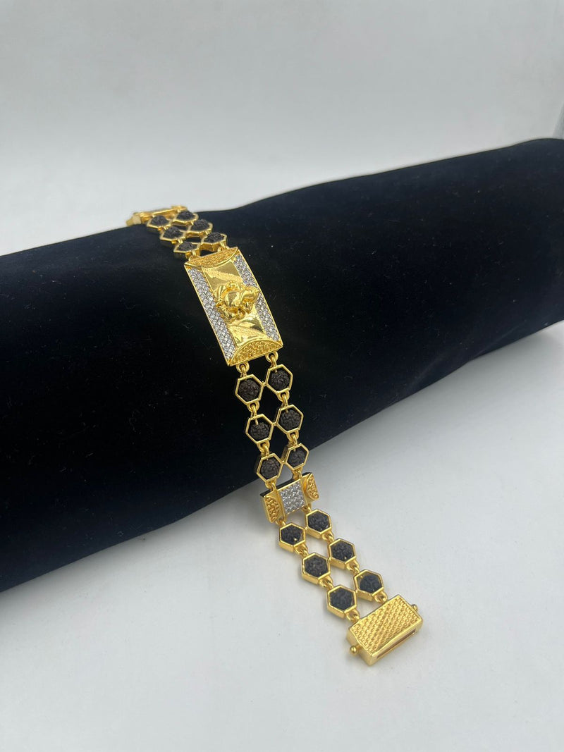 1 GRAM GOLD BLACK RUDRAKSHA GANPATI BAPPA BRACELET FOR MEN DESIGN A-187