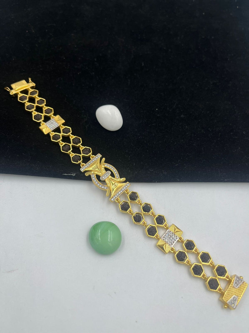 1 GRAM GOLD BLACK RUDRAKSHA DIAMOND BRACELET FOR MEN DESIGN A-189