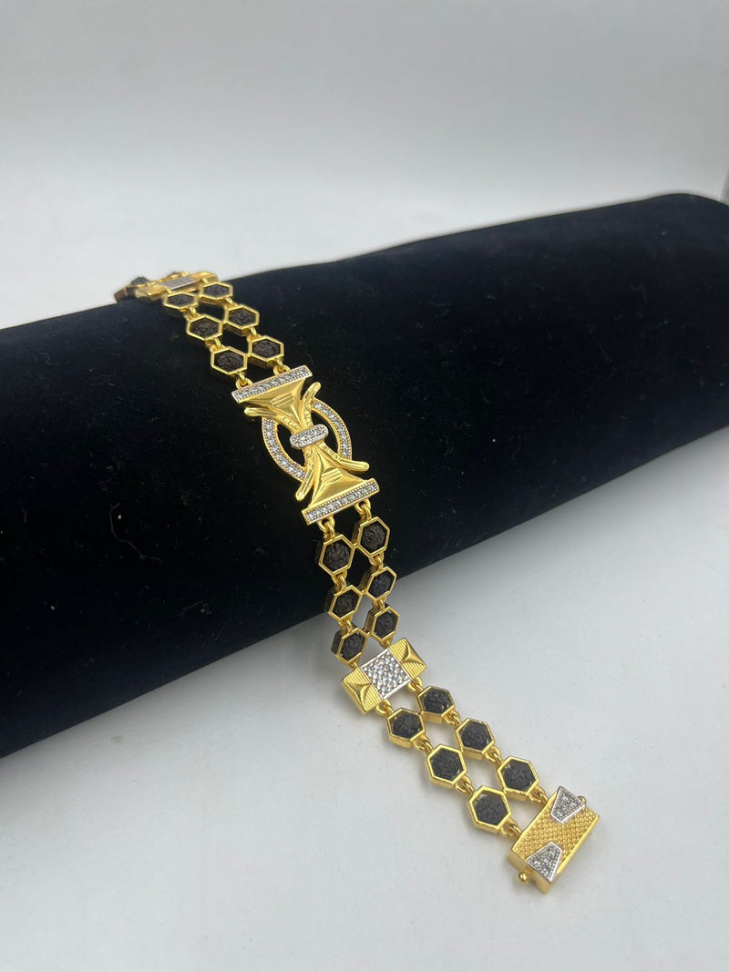 1 GRAM GOLD BLACK RUDRAKSHA DIAMOND BRACELET FOR MEN DESIGN A-189