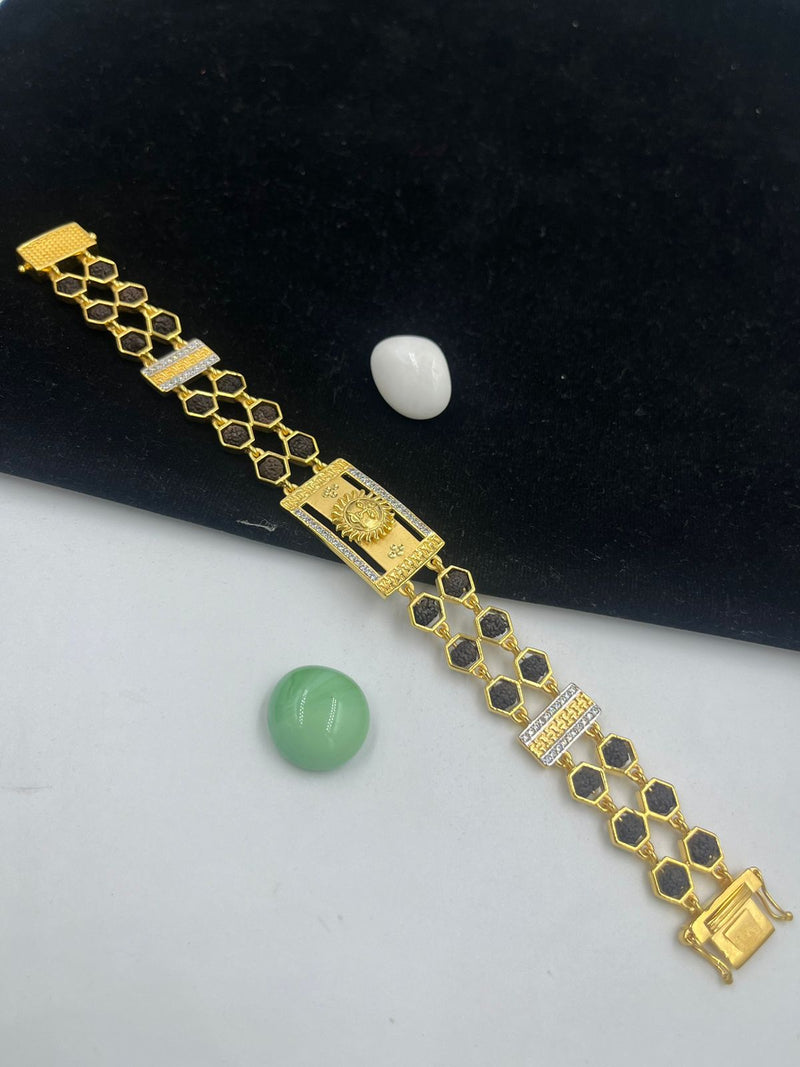 1 GRAM GOLD BLACK RUDRAKSHA SURYA BRACELET FOR MEN DESIGN A-190
