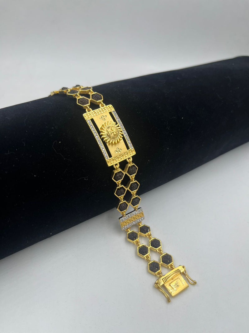 1 GRAM GOLD BLACK RUDRAKSHA SURYA BRACELET FOR MEN DESIGN A-190