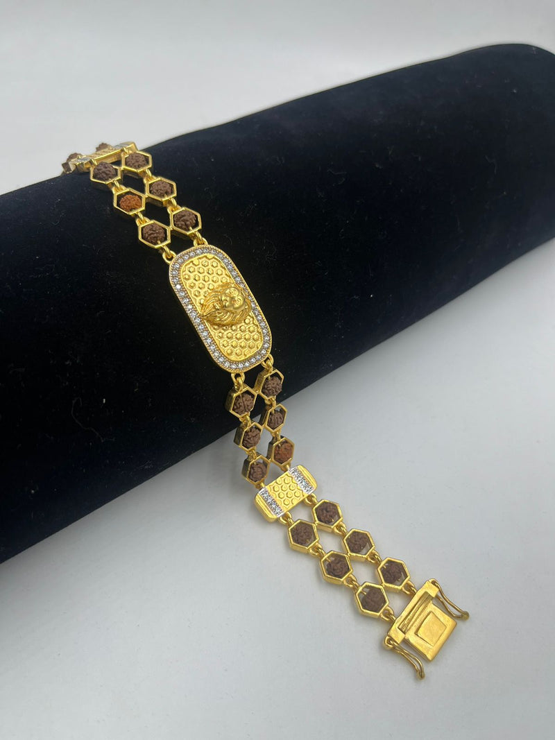 1 GRAM GOLD BROWN RUDRAKSHA LION BRACELET FOR MEN DESIGN A-192