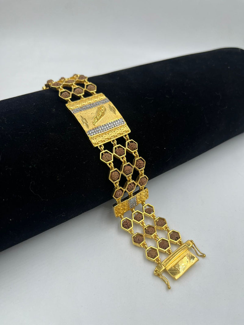 1 GRAM GOLD BROWN RUDRAKSHA JAGUAR BRACELET FOR MEN DESIGN A-194