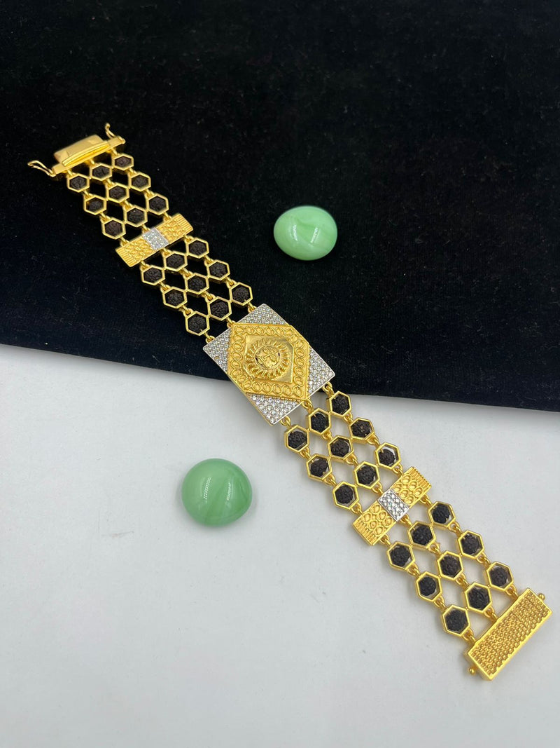 1 GRAM GOLD BLACK RUDRAKSHA SURYA BRACELET FOR MEN DESIGN A-195