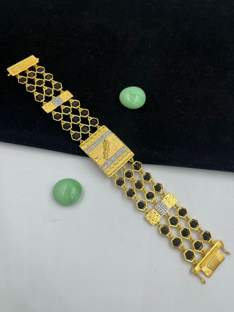 1 GRAM GOLD BLACK RUDRAKSHA JAGUAR BRACELET FOR MEN DESIGN A-196