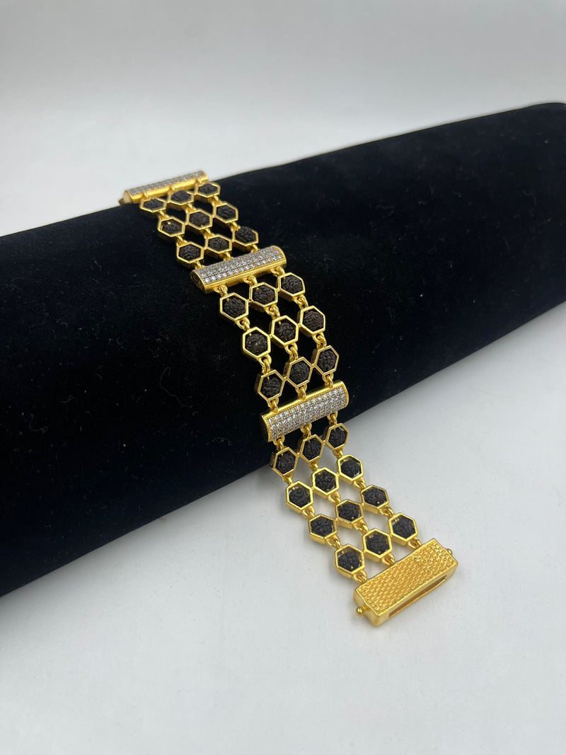 1 GRAM GOLD BLACK RUDRAKSHA FULL DIAMOND BRACELET FOR MEN DESIGN A-197