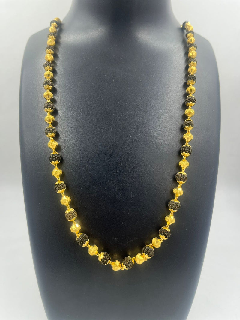 1 GRAM GOLD BLACK RUDRAKSHA MALA FOR MEN DESIGN A-32