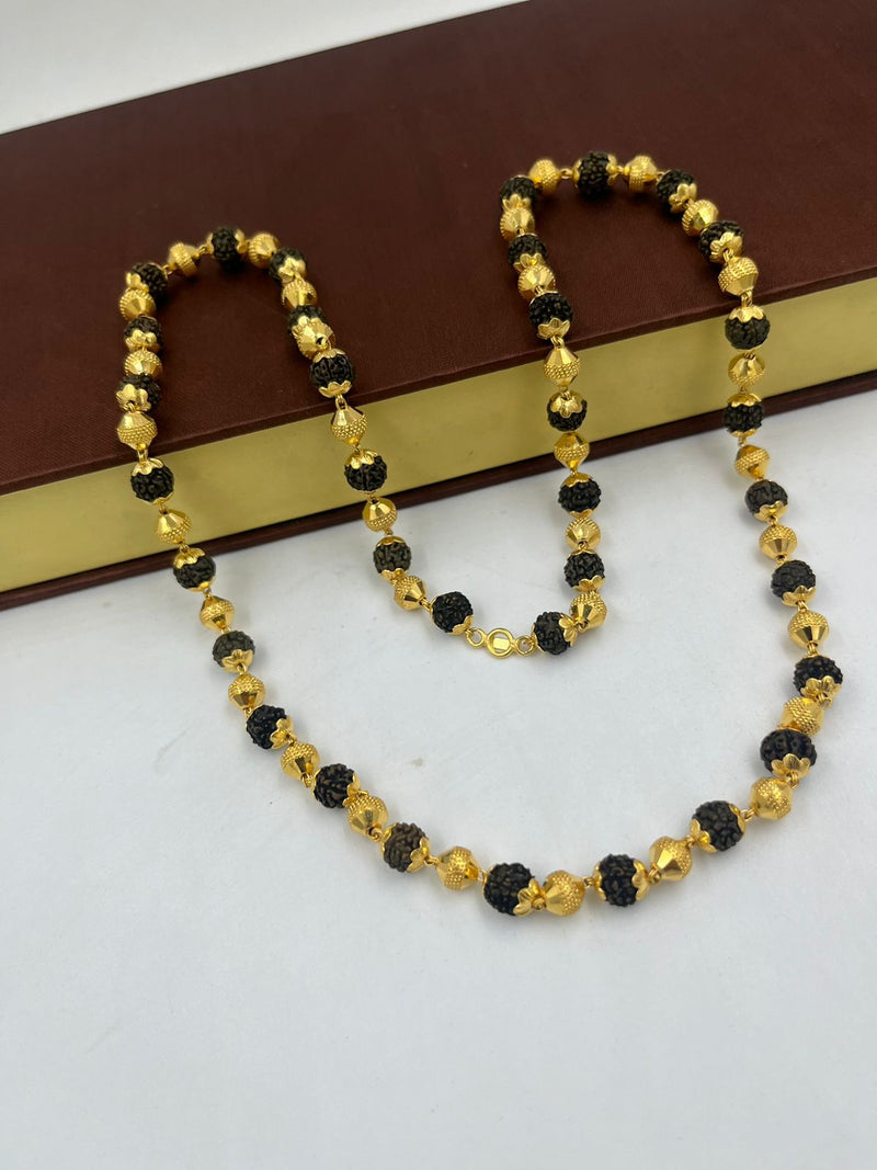 1 GRAM GOLD BLACK RUDRAKSHA MALA FOR MEN DESIGN A-32