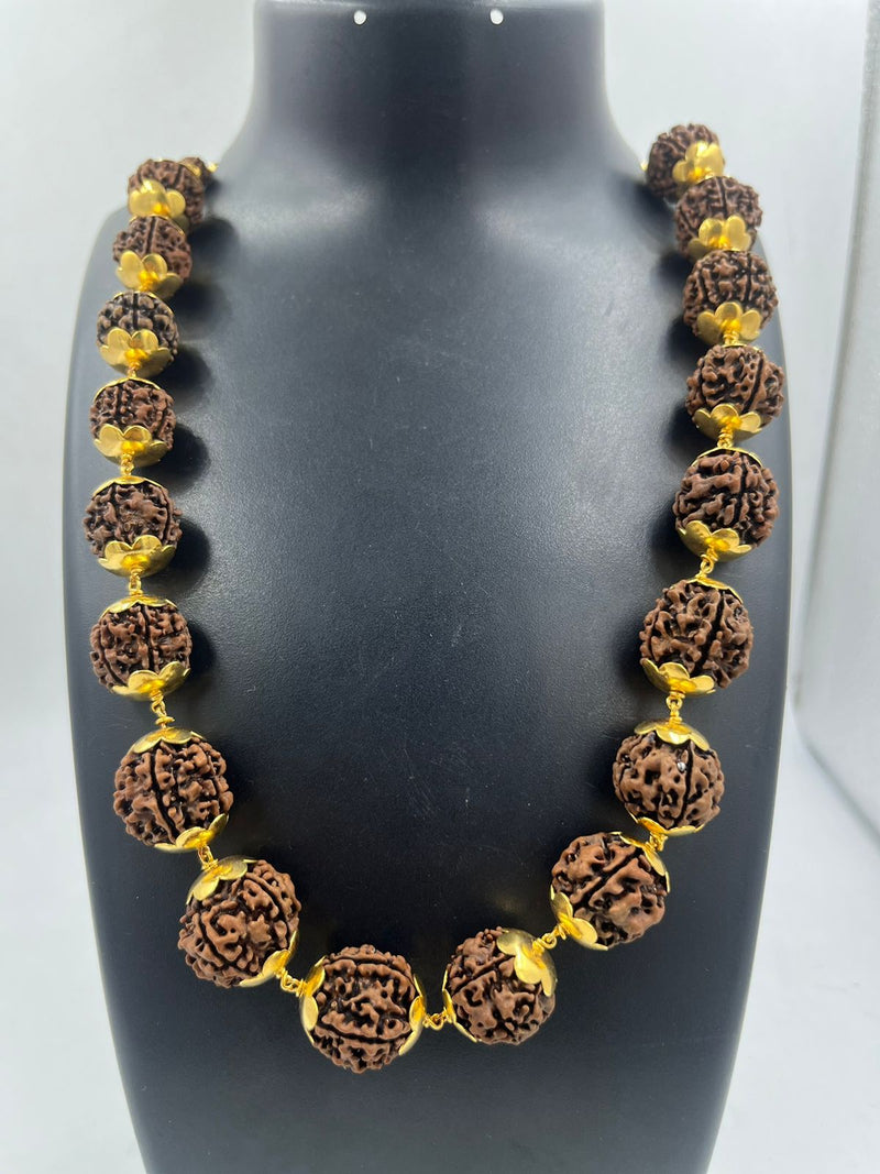 1 GRAM GOLD BROWN RUDRAKSHA MALA FOR MEN DESIGN A-42
