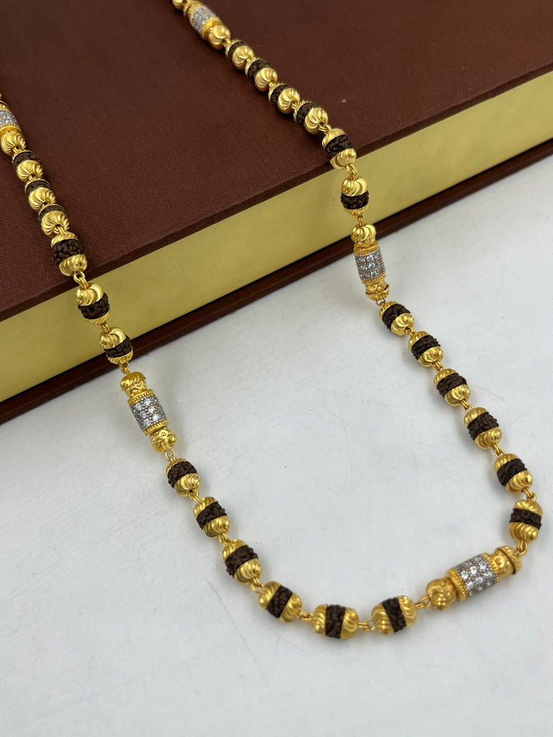 1 GRAM GOLD BLACK RUDRAKSHA MALA FOR MEN DESIGN A-49