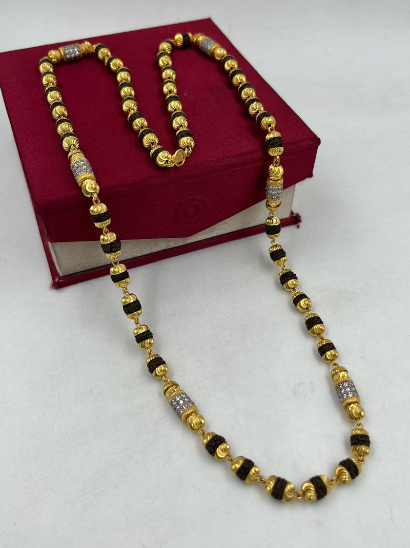 1 GRAM GOLD BLACK RUDRAKSHA MALA FOR MEN DESIGN A-49