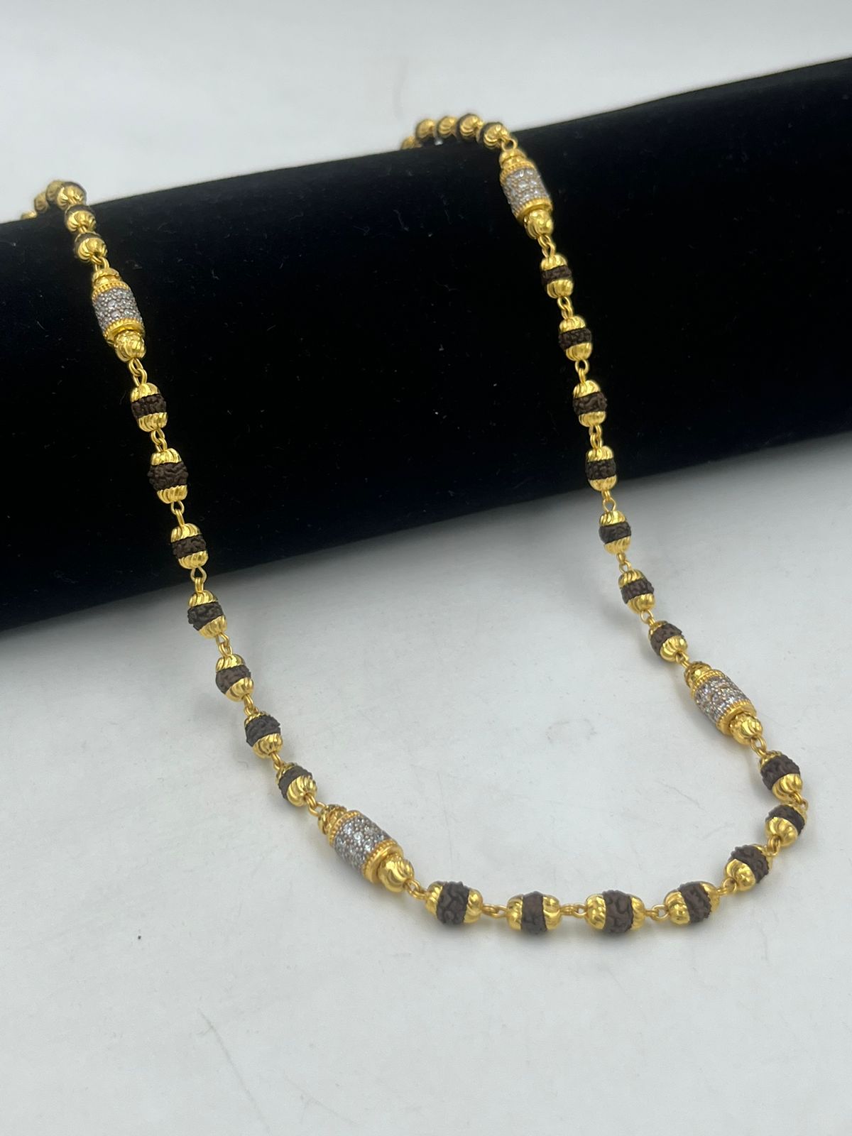 1 GRAM GOLD BLACK RUDRAKSHA MALA WITH DIAMOND FOR MEN DESIGN A-50