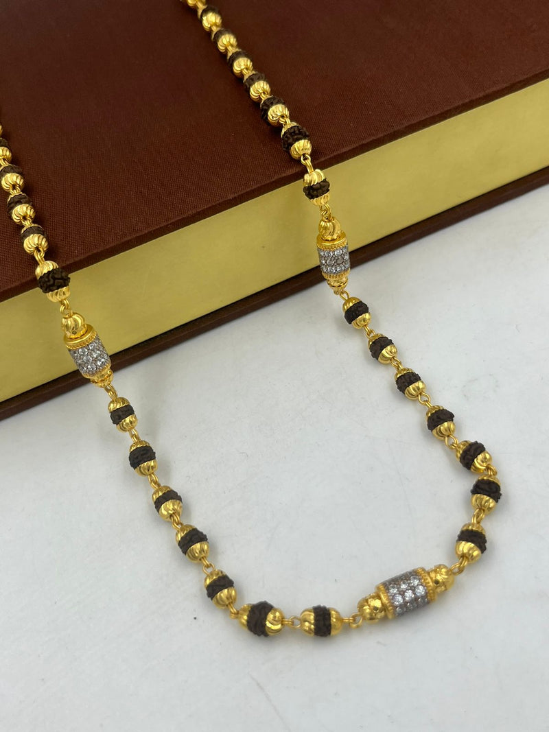 1 GRAM GOLD BLACK RUDRAKSHA MALA FOR MEN DESIGN A-50