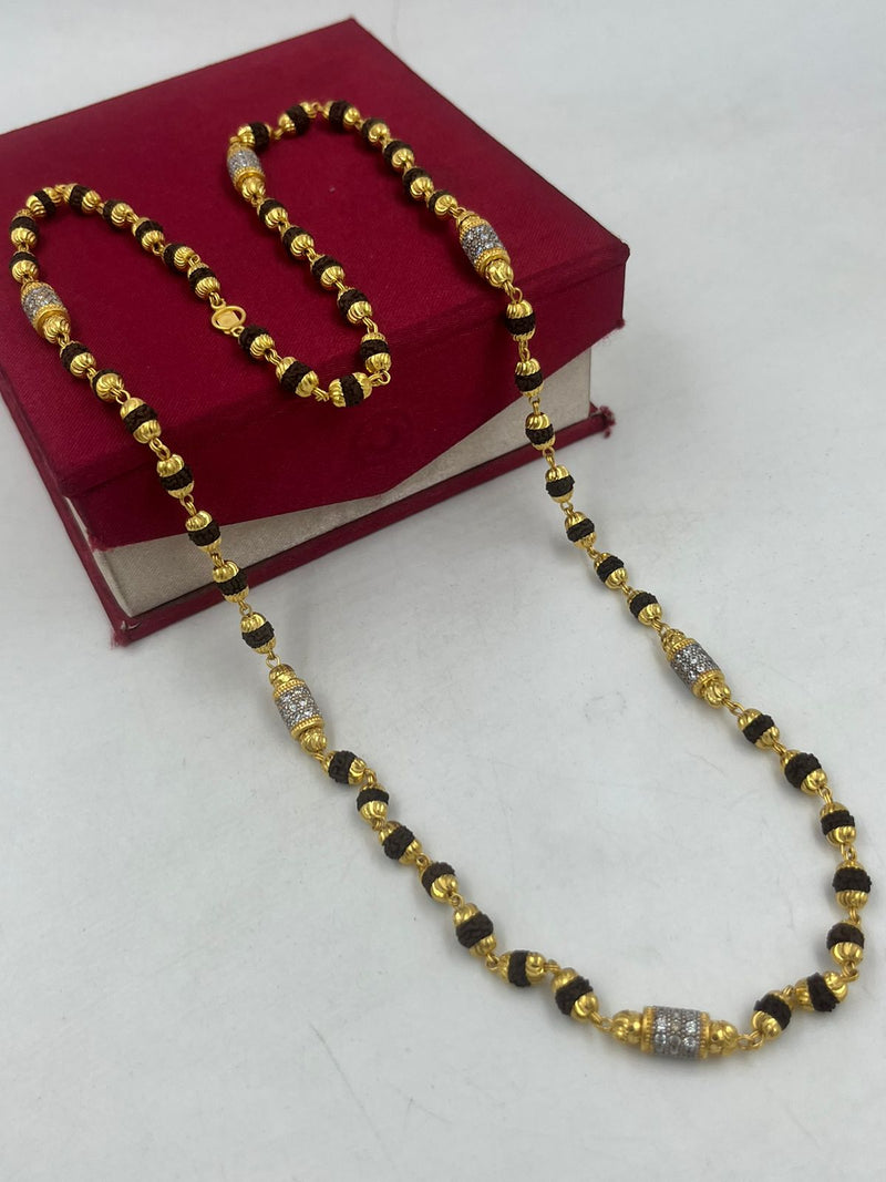 1 GRAM GOLD BLACK RUDRAKSHA MALA FOR MEN DESIGN A-50