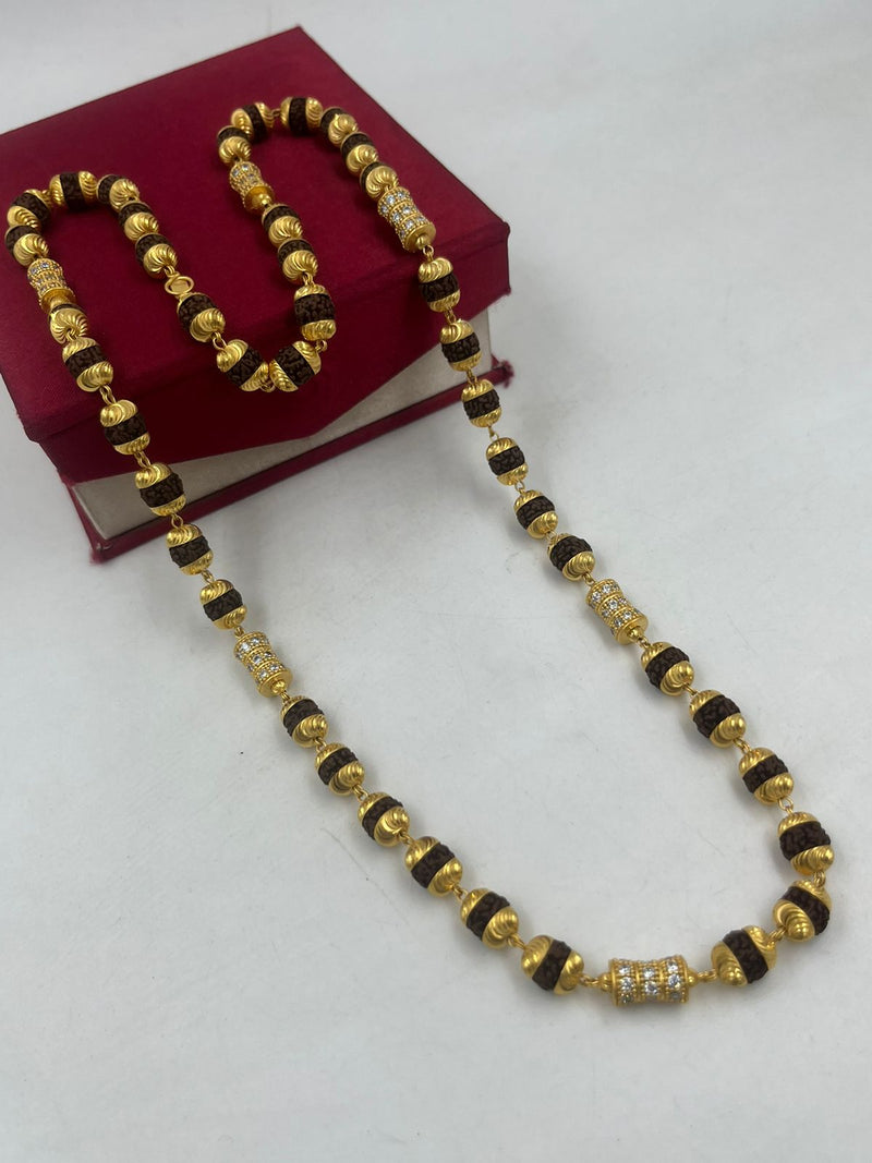 1 GRAM GOLD BLACK RUDRAKSHA MALA FOR MEN DESIGN A-51