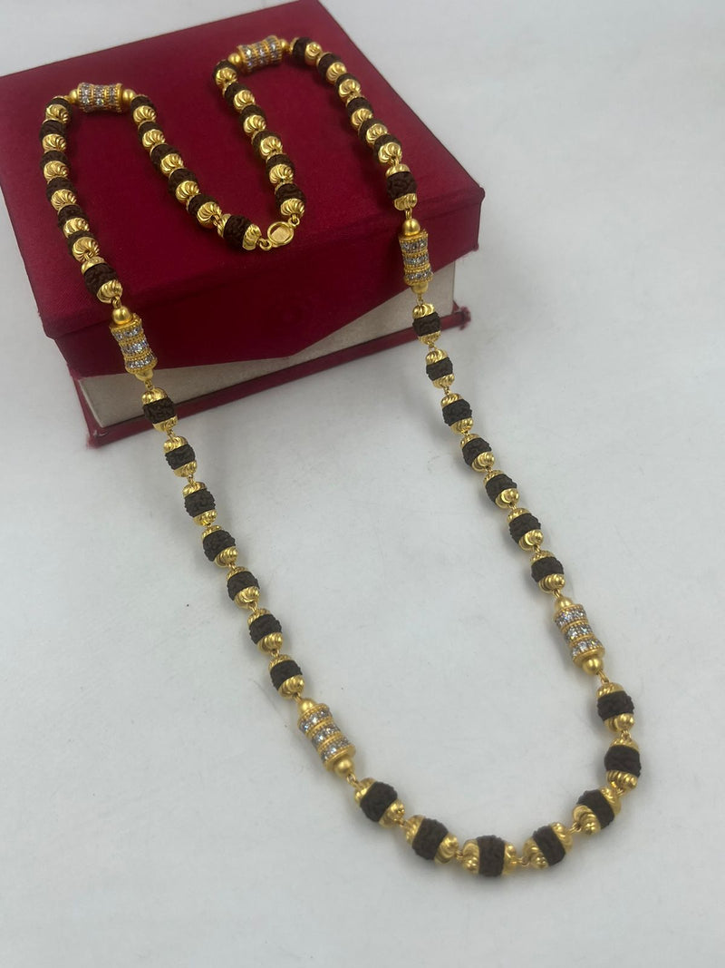 1 GRAM GOLD BLACK RUDRAKSHA MALA FOR MEN DESIGN A-52